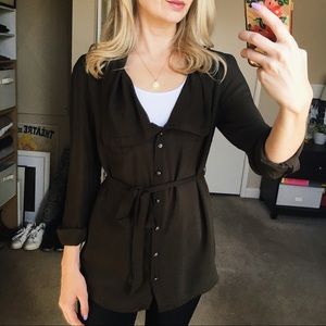 Anthropologie Odille Blouse Draped Collar Tunic Button Up Shirt Women's Size 0